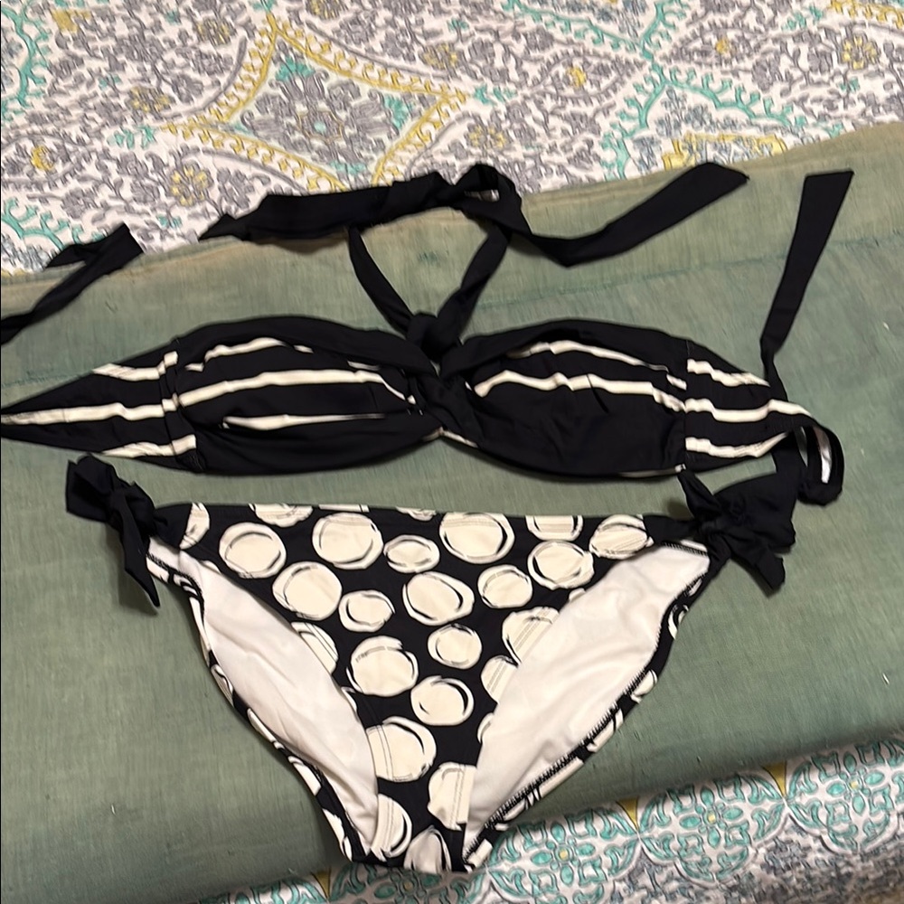 Black and White Polka Dot Stripe Bikini, size 12